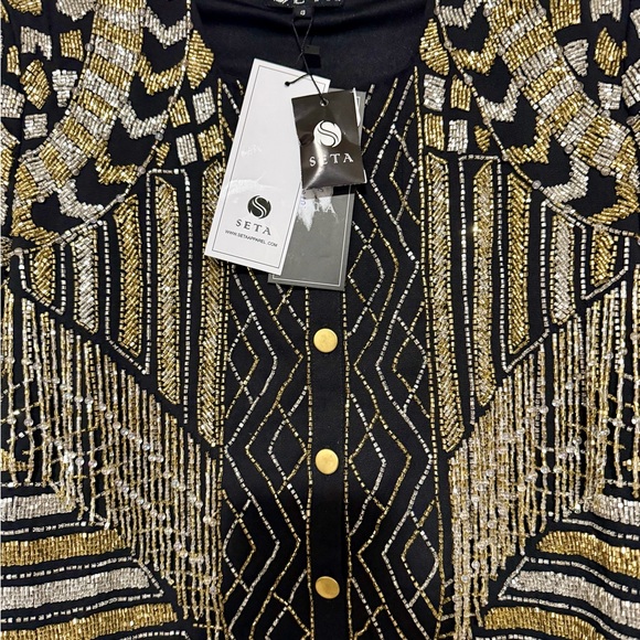 Seta Eclair Sequin Beaded Jacket Black/Gold/Silver Size S NWT - Picture 5 of 7